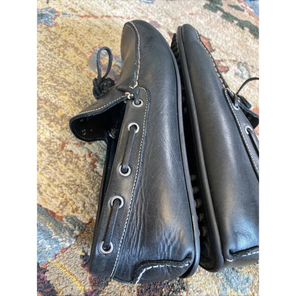 Vera Gomma 43 Sz 10 Driving Loafers Dress Moccasins Pull On Black Leather Italy - Picture 10 of 11